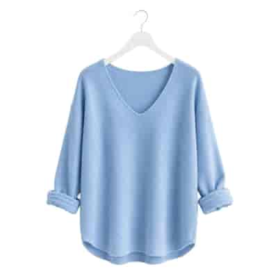 Sweter damski długi rękaw MEL V-NECK NIEBIESKI