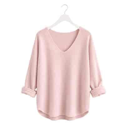 Sweter damski długi rękaw MEL V-NECK PUDROWY RÓŻ