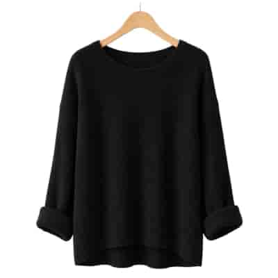 Sweter damski długi rękaw AMBESSA O-NECK CZARNY