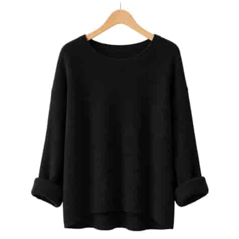 Sweter damski długi rękaw AMBESSA O-NECK CZARNY
