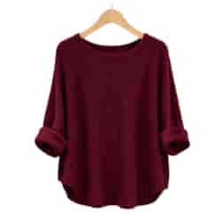 Sweter damski długi rękaw AMBESSA O-NECK BORDO