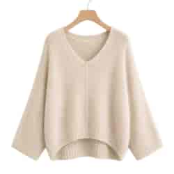 Sweter damski długi rękaw DORCAS V-NECK JASNY BEŻ