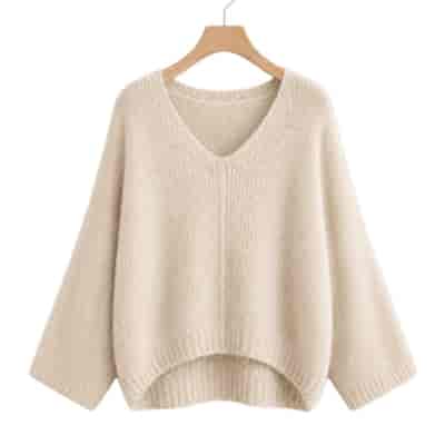 Sweter damski długi rękaw DORCAS V-NECK JASNY BEŻ