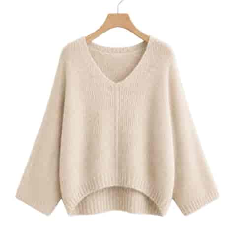 Sweter damski długi rękaw DORCAS V-NECK JASNY BEŻ