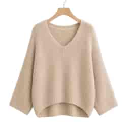 Sweter damski długi rękaw DORCAS V-NECK BEŻ