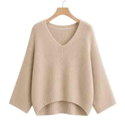 Sweter damski długi rękaw DORCAS V-NECK BEŻ