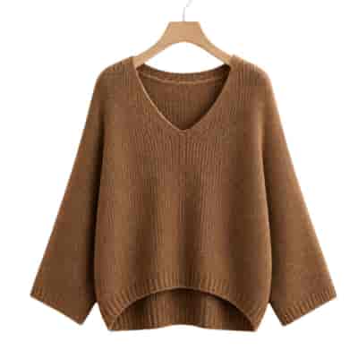 Sweter damski długi rękaw DORCAS V-NECK BRĄZ