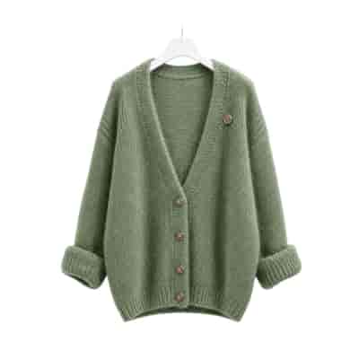 SWETER DAMSKI ZAPINANY HYBRIS ZIELONY