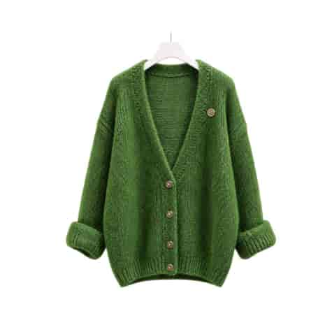 SWETER DAMSKI ZAPINANY HYBRIS ZIELONY