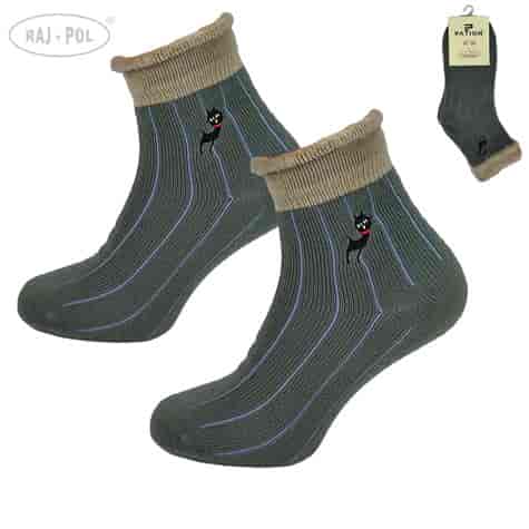 Skarpeta cosy prążki futerko haft zielone 39-42