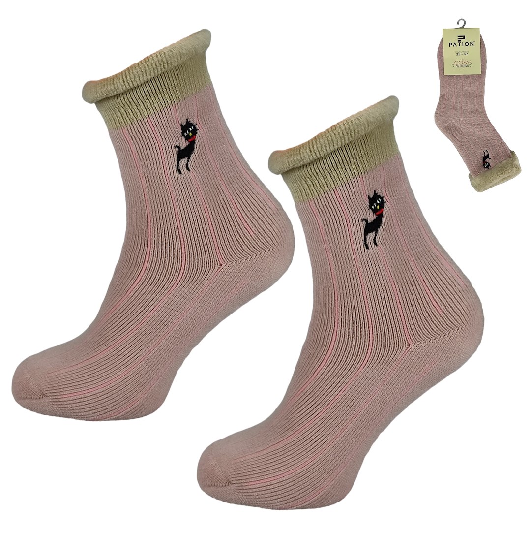 Skarpeta cosy prążki futerko haft różowe 35-38